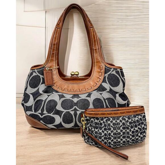 Coach Handbags - Y2K Coach 12747 Ergo Pleated Denim Signature Satchel & Wristlet